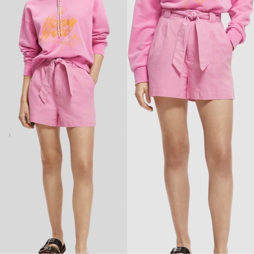 NWT SCOTCH AND SODA High-Rise Linen Tie Bubblegum Pink Shorts Sz L